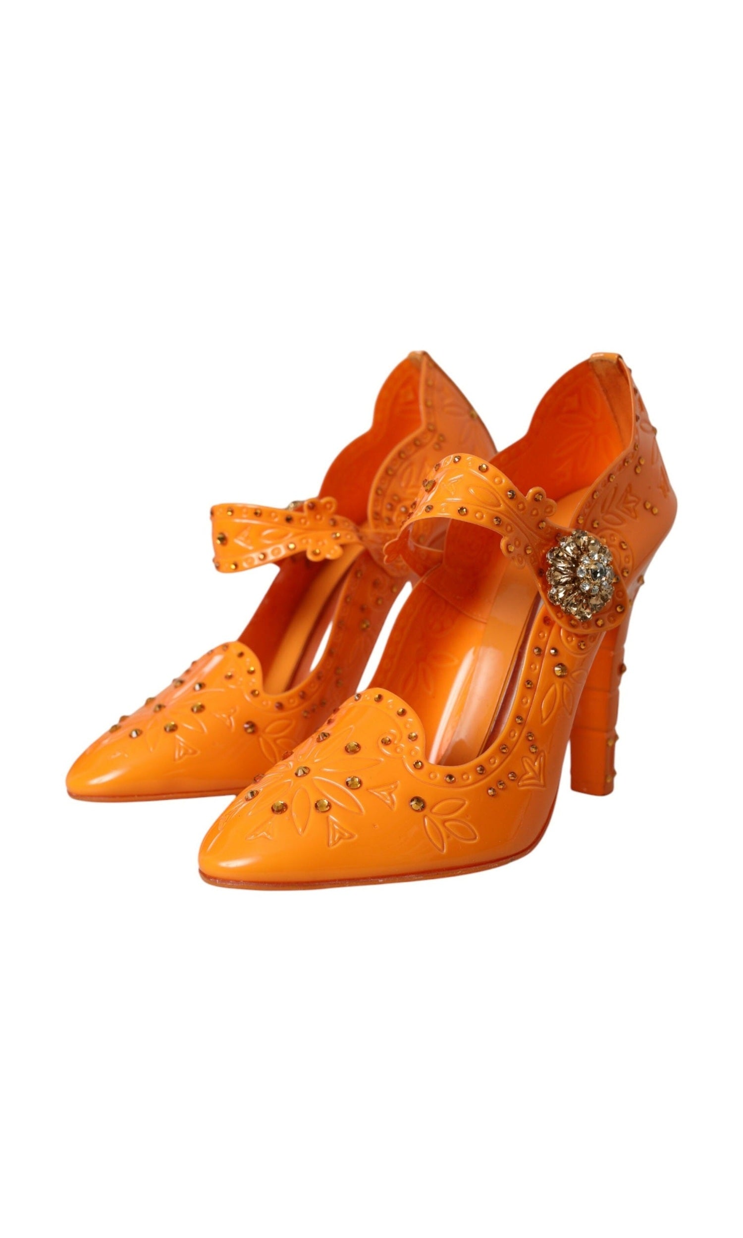 Dolce & Gabbana Orange Cinderella Floral Crystal Pumps Shoes Glam Steals