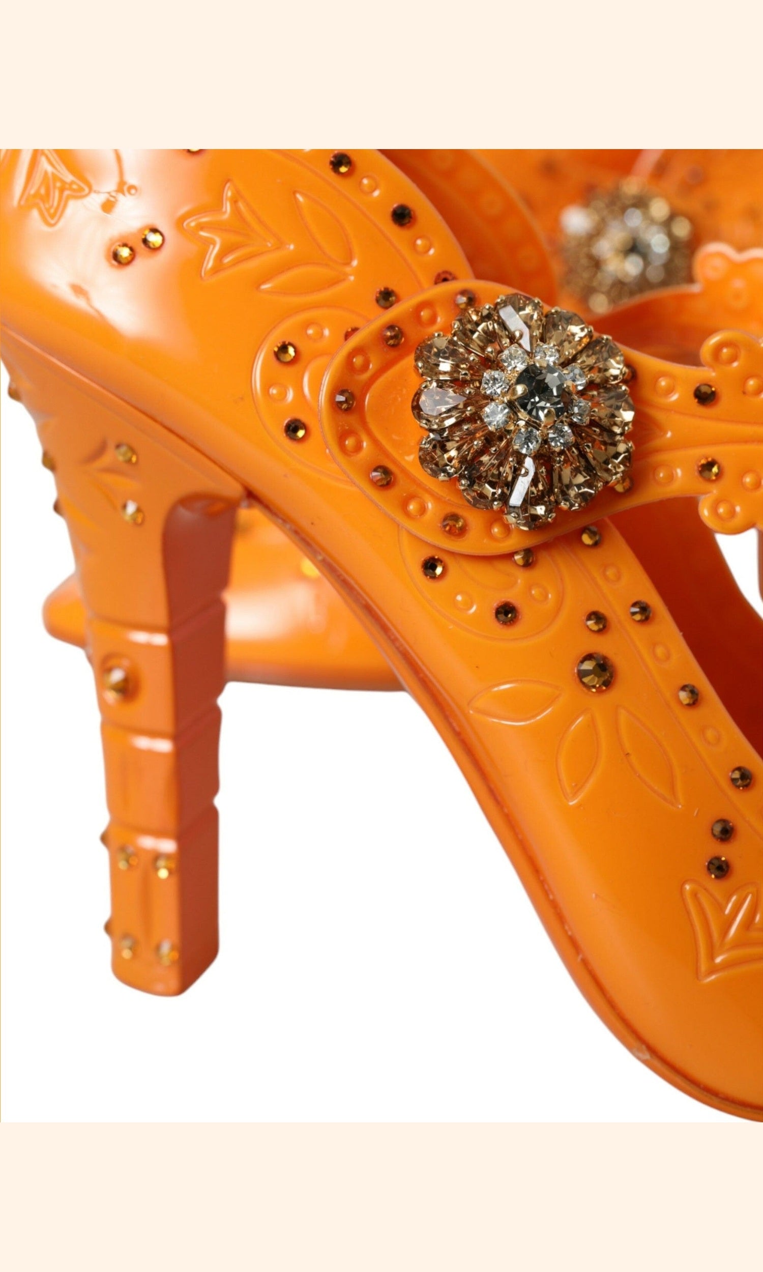 Dolce & Gabbana Orange Cinderella Floral Crystal Pumps Shoes Glam Steals