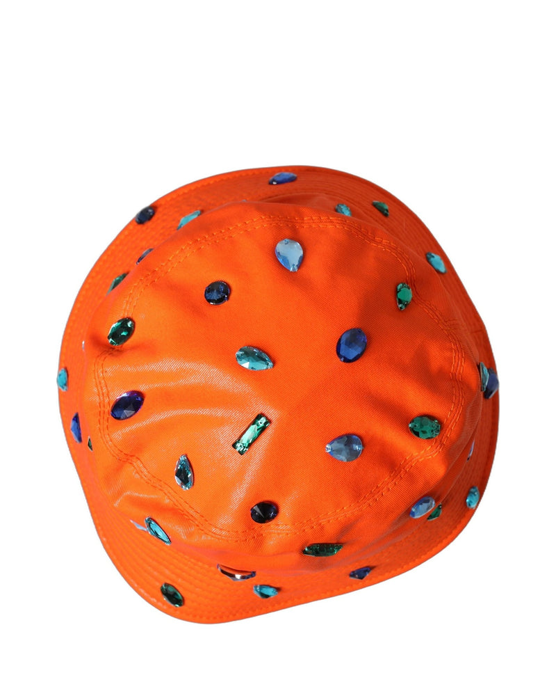 Dolce & Gabbana Orange Crystal Embellished Bucket Fisherman Cap Hat Glam Steals