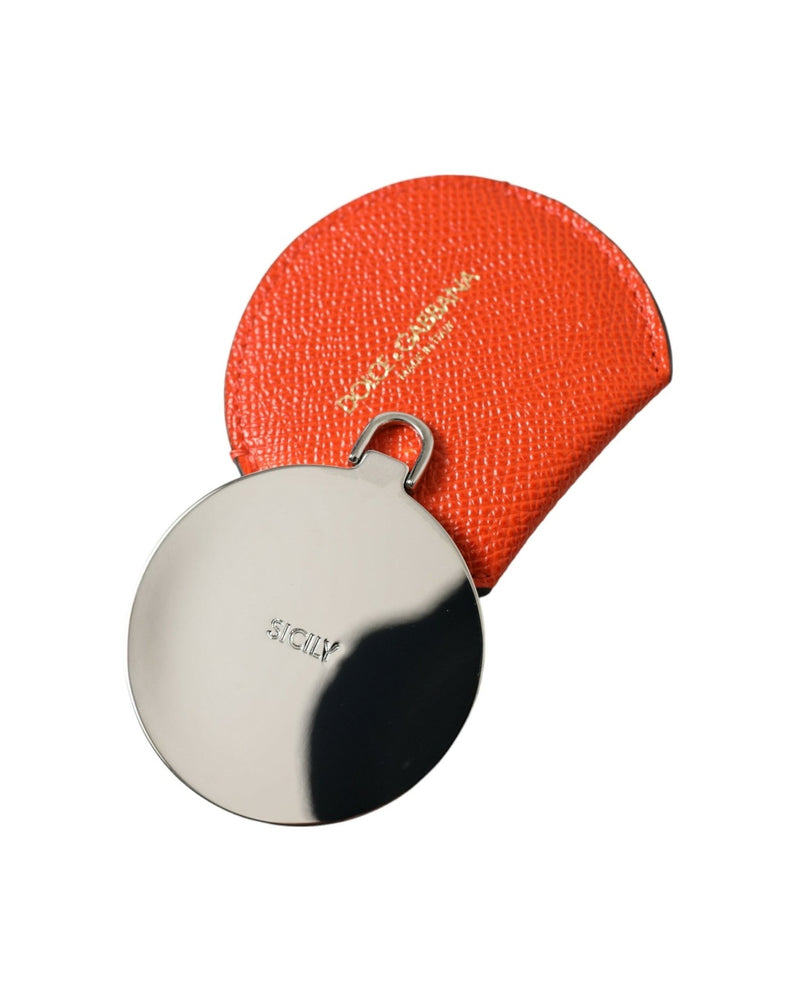 Dolce & Gabbana Elegant Leather Mirror Orange Holder Glam Steals