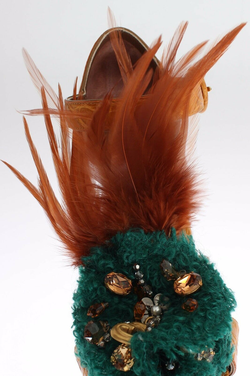 Dolce & Gabbana Orange Leather Crystal Platform Sandals Glam Steals