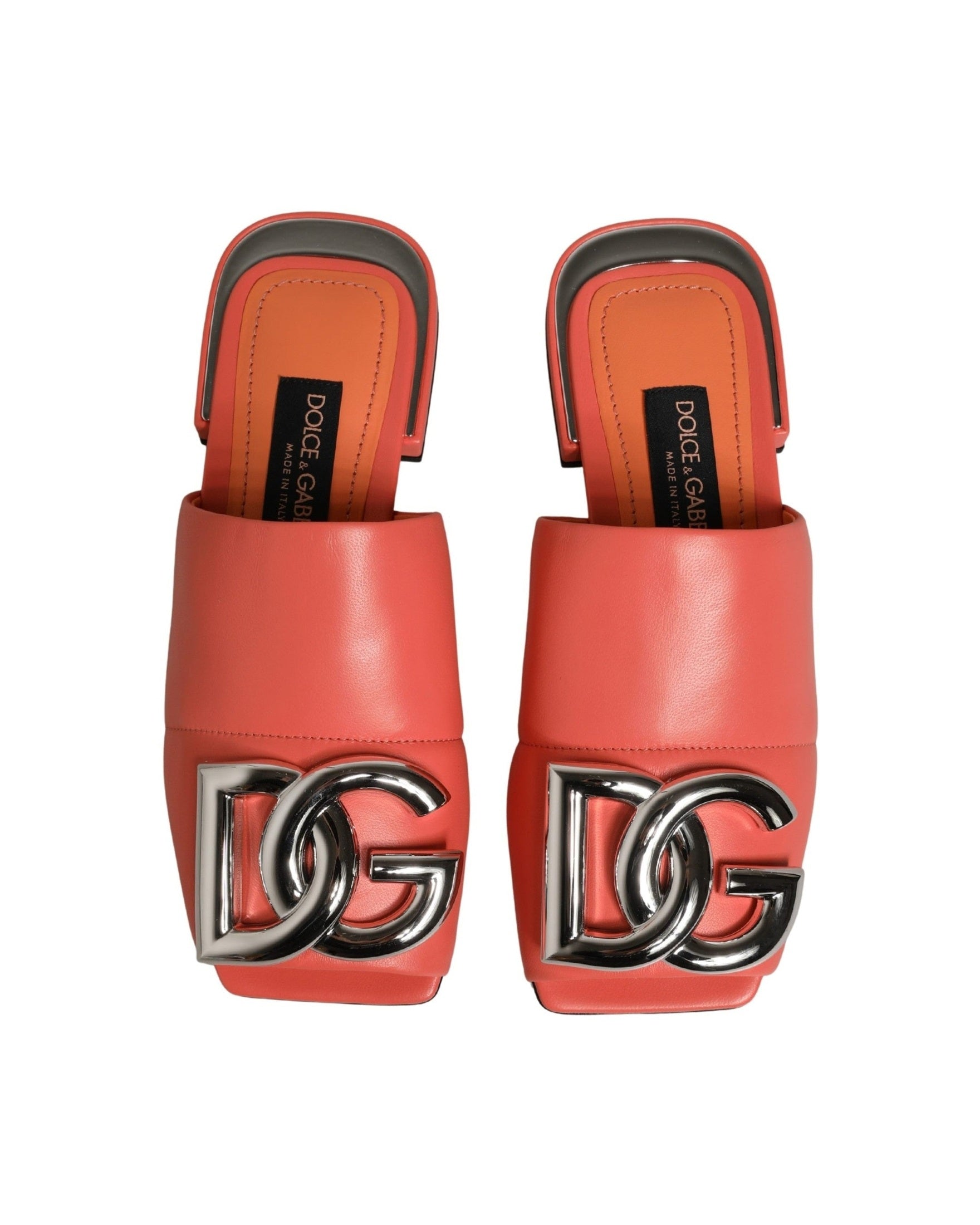 Dolce & Gabbana Orange Leather Dg Logo Flats 