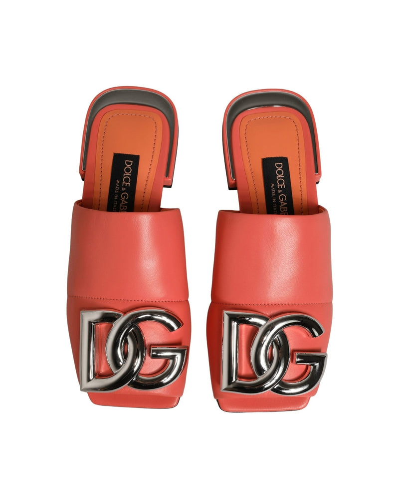 Dolce & Gabbana Orange Leather Dg Logo Flats 