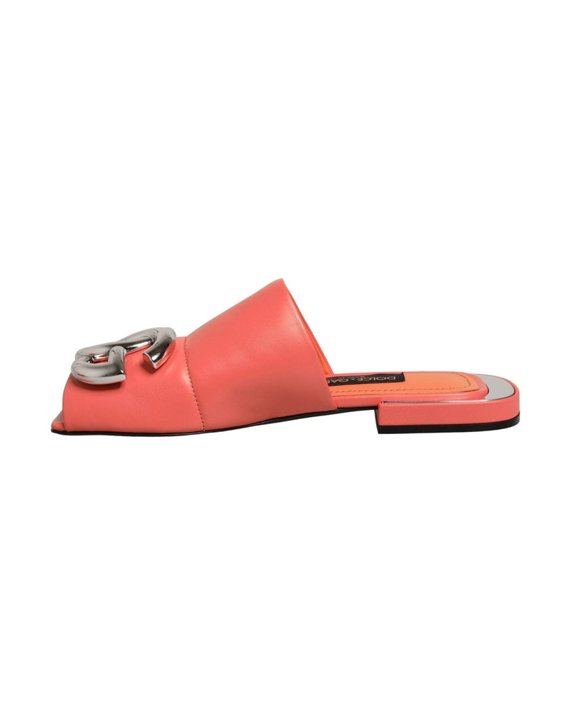 Dolce & Gabbana Orange Leather Dg Logo Flats 
