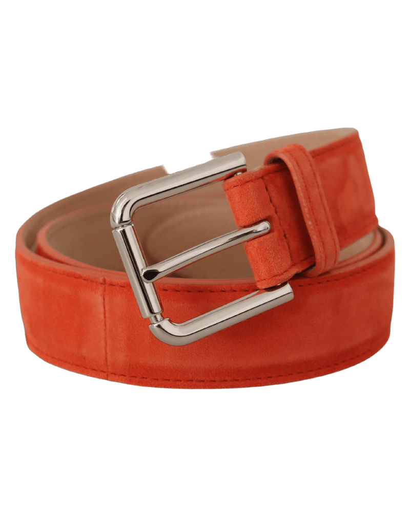 Dolce & Gabbana Orange Leather Suede Logo Metal Buckle Belt Belts