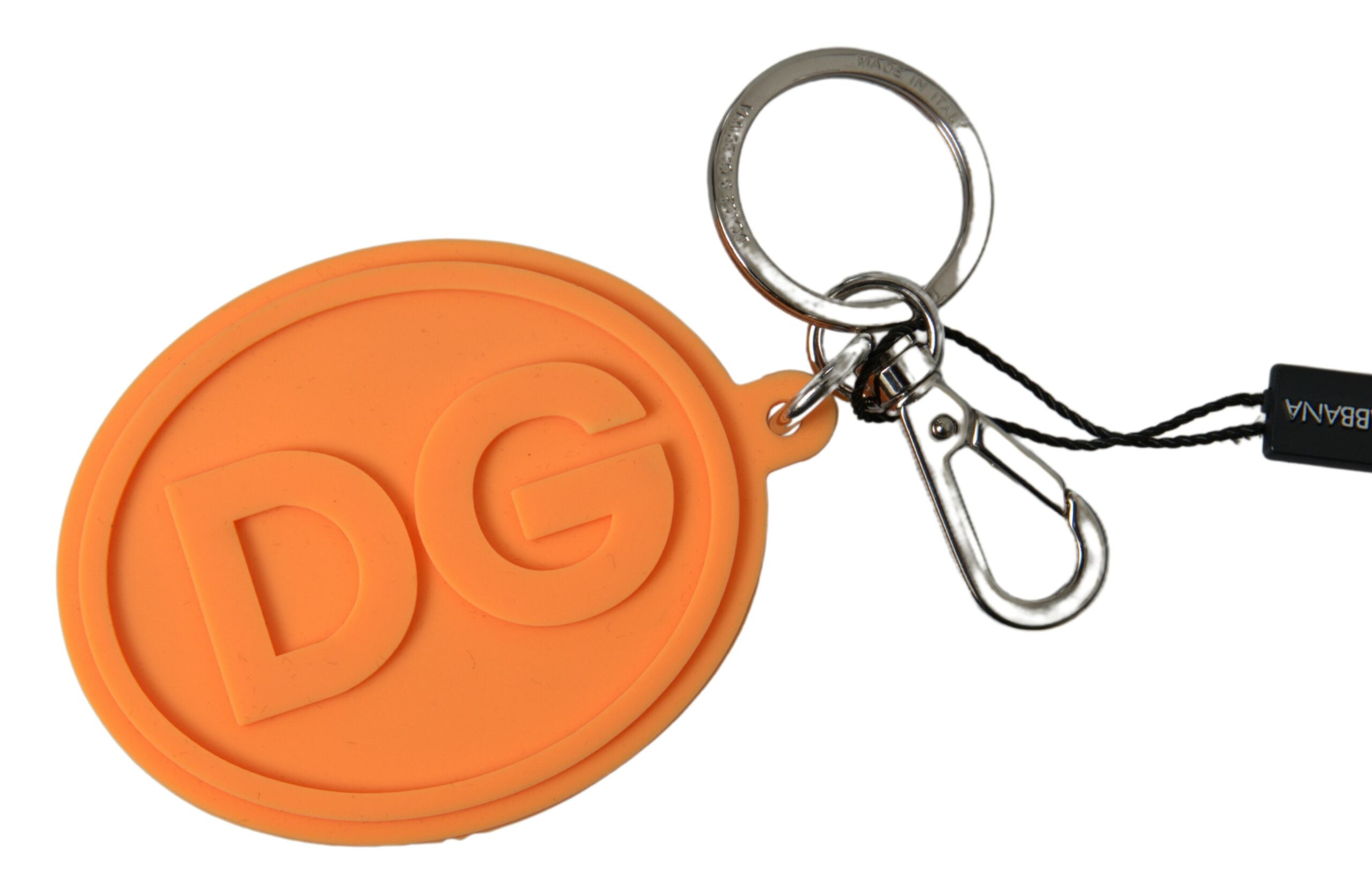 Dolce & Gabbana Orange Rubber Dg Logo Gold Brass Metal Keychain Glam Steals