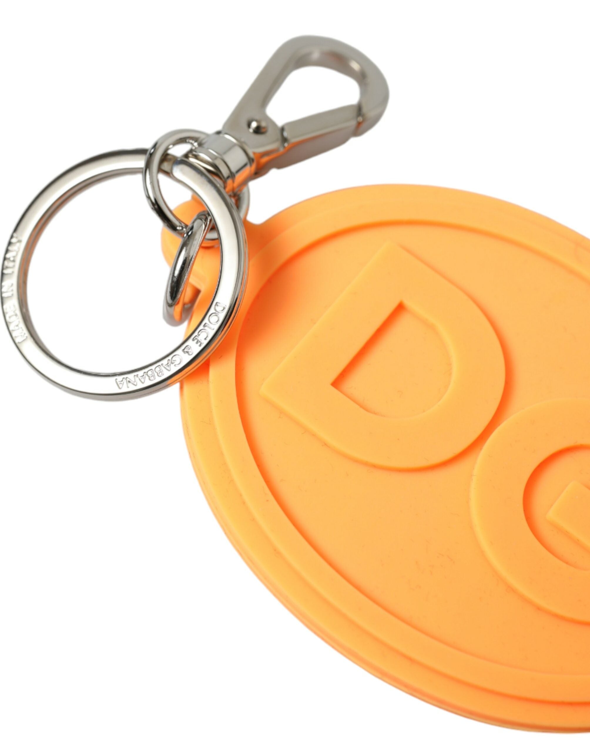 Dolce & Gabbana Orange Rubber Dg Logo Silver Brass Metal Keyring Keychain Glam Steals