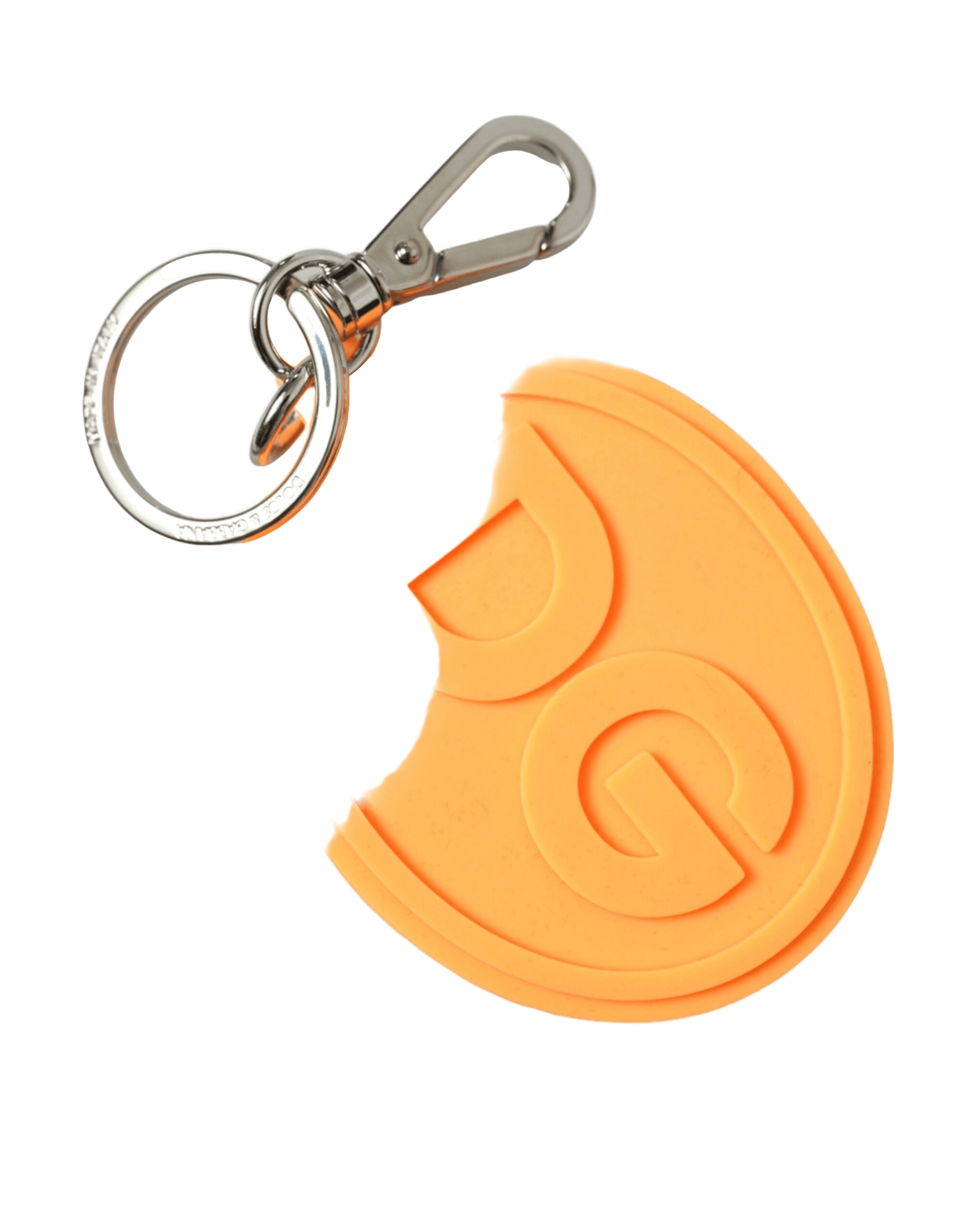 Dolce & Gabbana Orange Rubber Dg Logo Silver Brass Metal Keyring Keychain Glam Steals