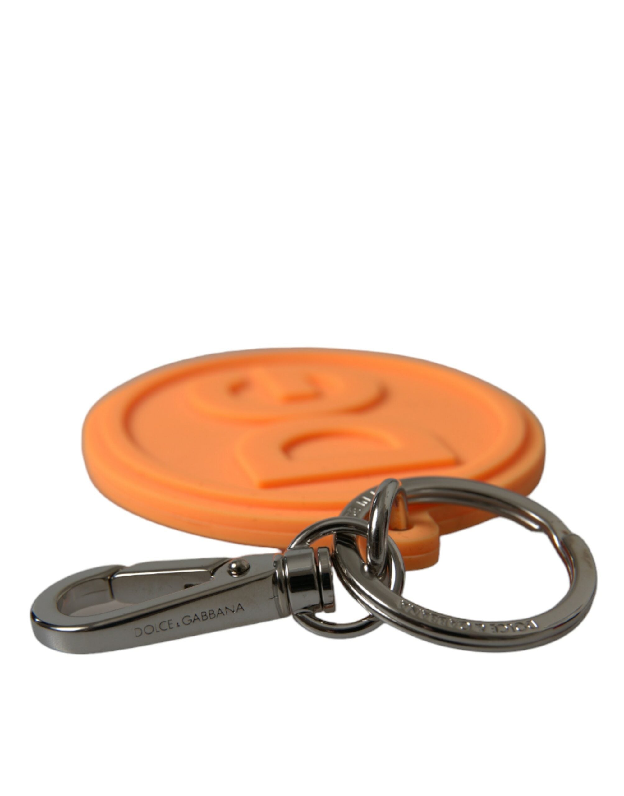 Dolce & Gabbana Orange Rubber Dg Logo Silver Brass Metal Keyring Keychain Glam Steals