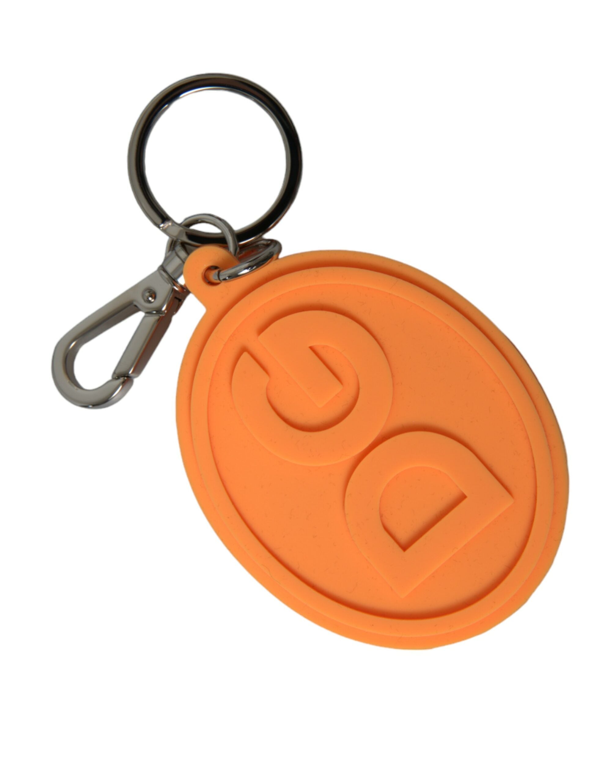Dolce & Gabbana Orange Rubber Dg Logo Silver Brass Metal Keyring Keychain Glam Steals