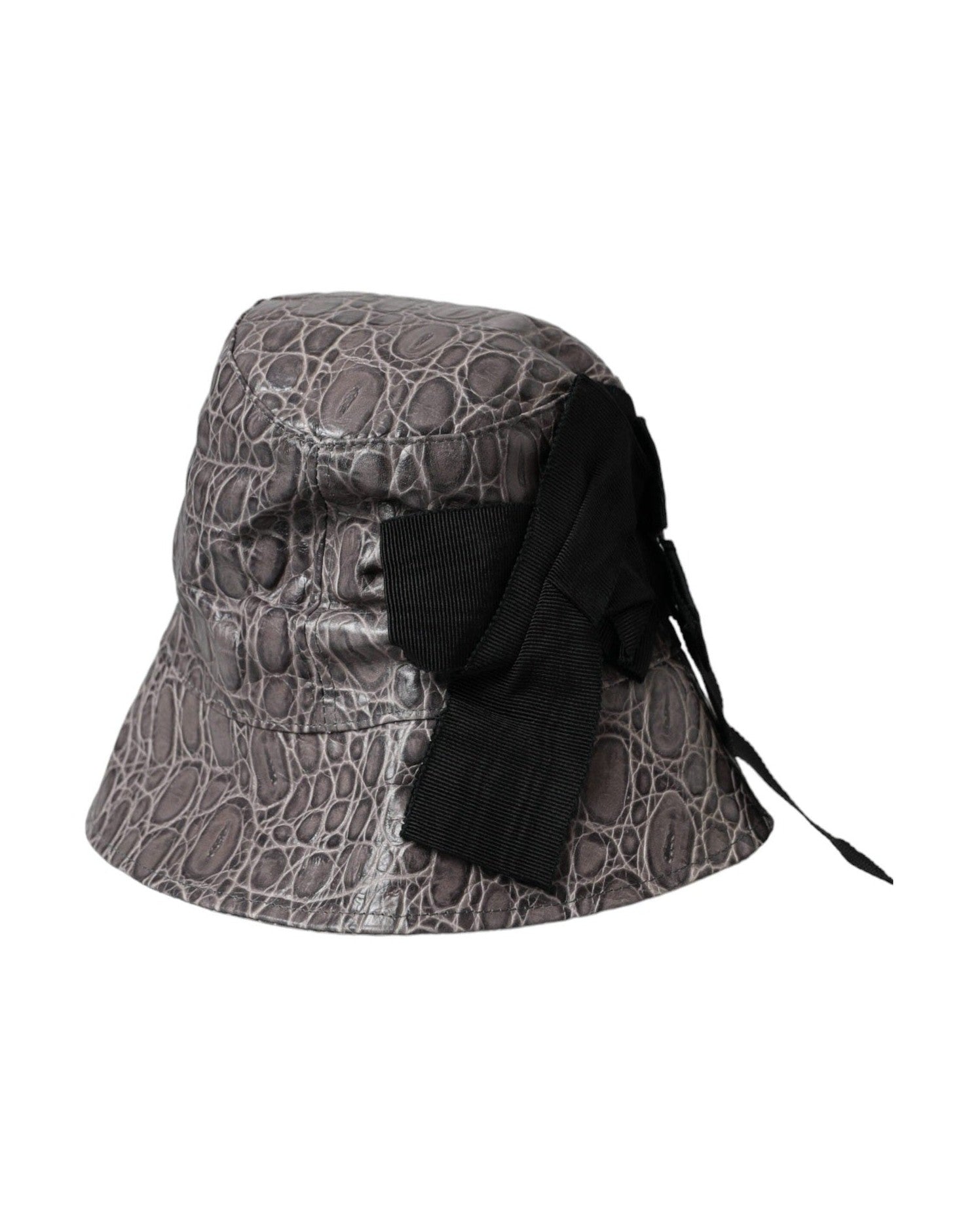 Dolce & Gabbana Patterned Leather Bucket Black Gray Hat Glam Steals