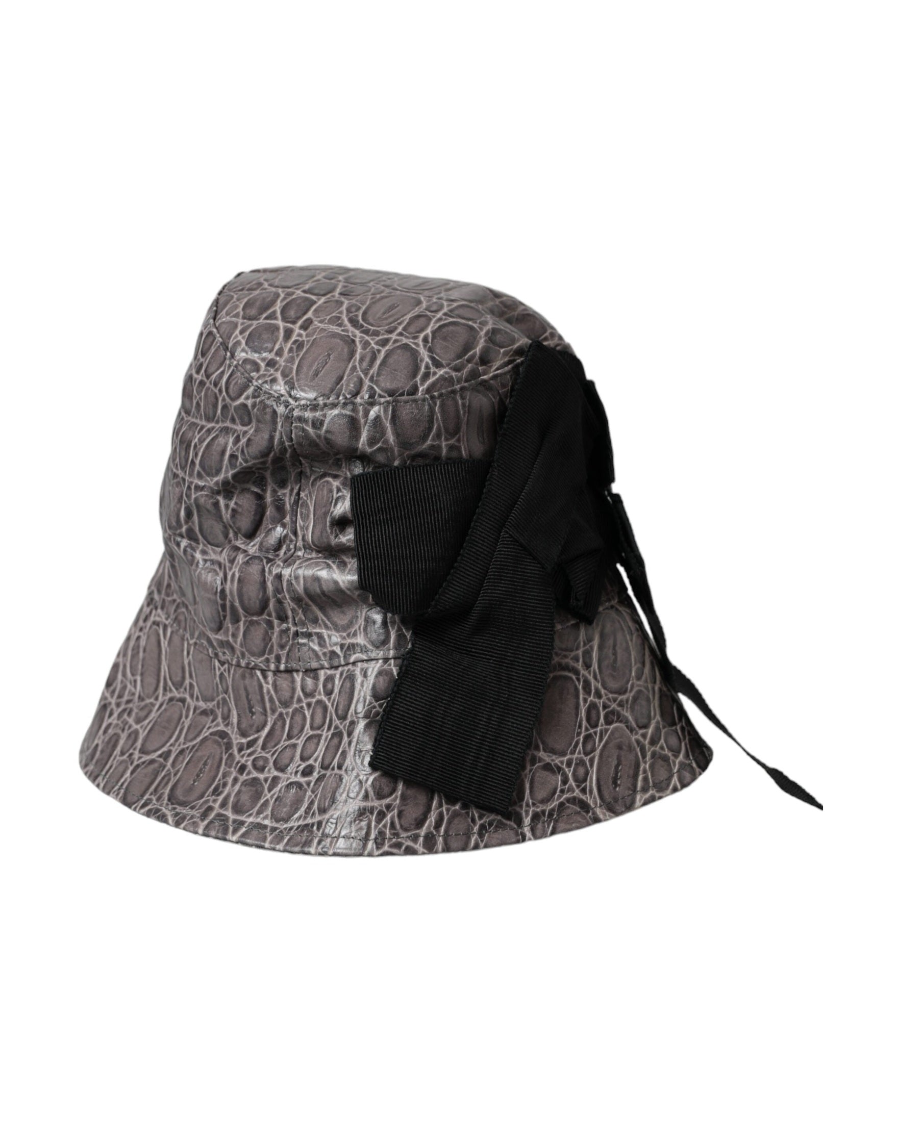 Dolce & Gabbana Patterned Leather Bucket Black Gray Hat Glam Steals