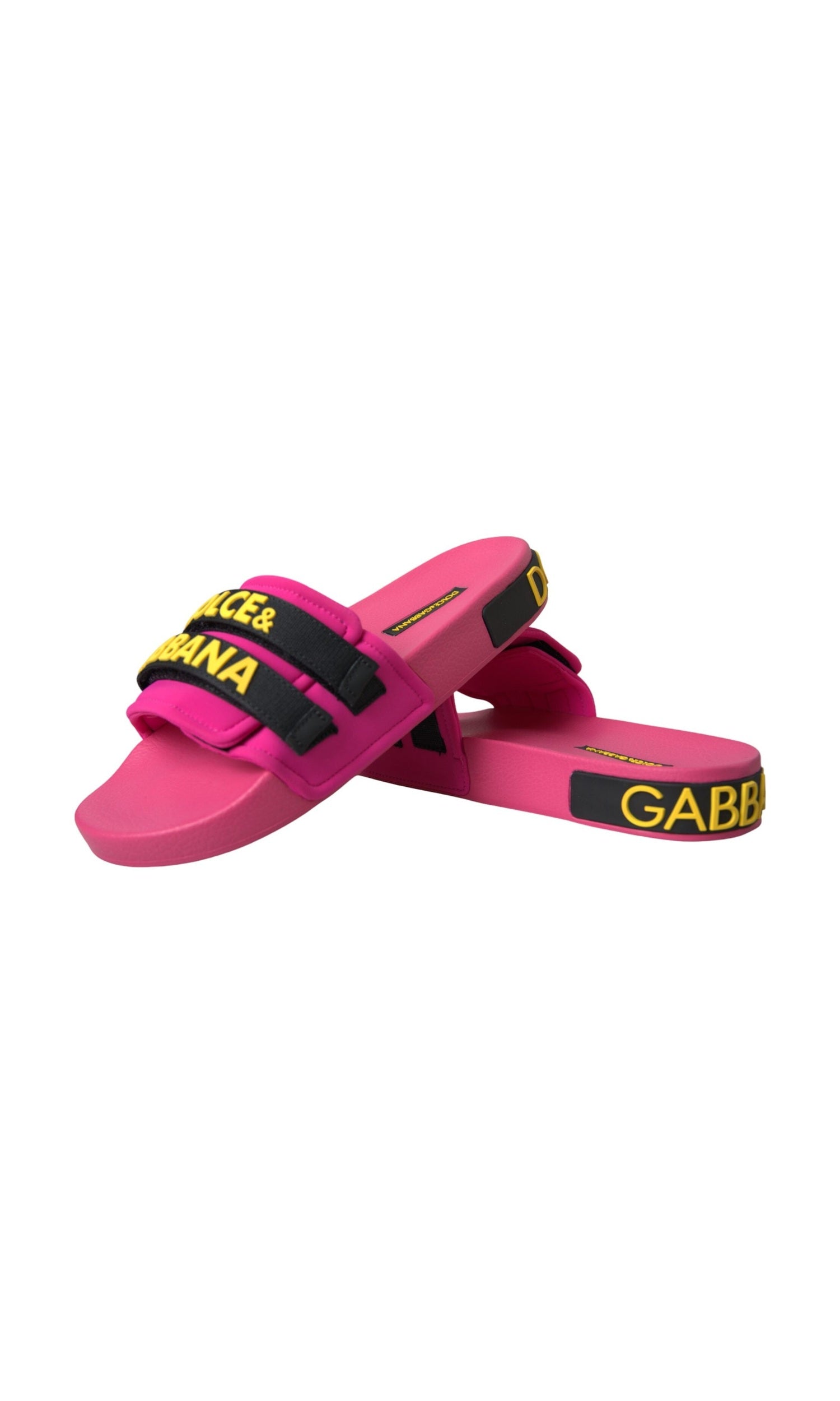 Dolce & Gabbana Pink Black Logo Beachwear Flats Sandals Shoes Glam Steals