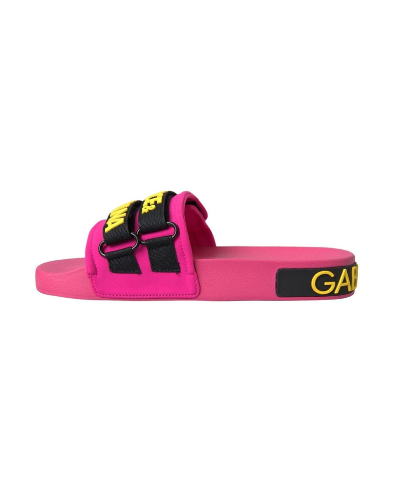 Dolce & Gabbana Pink Black Logo Beachwear Flats Sandals Shoes Glam Steals
