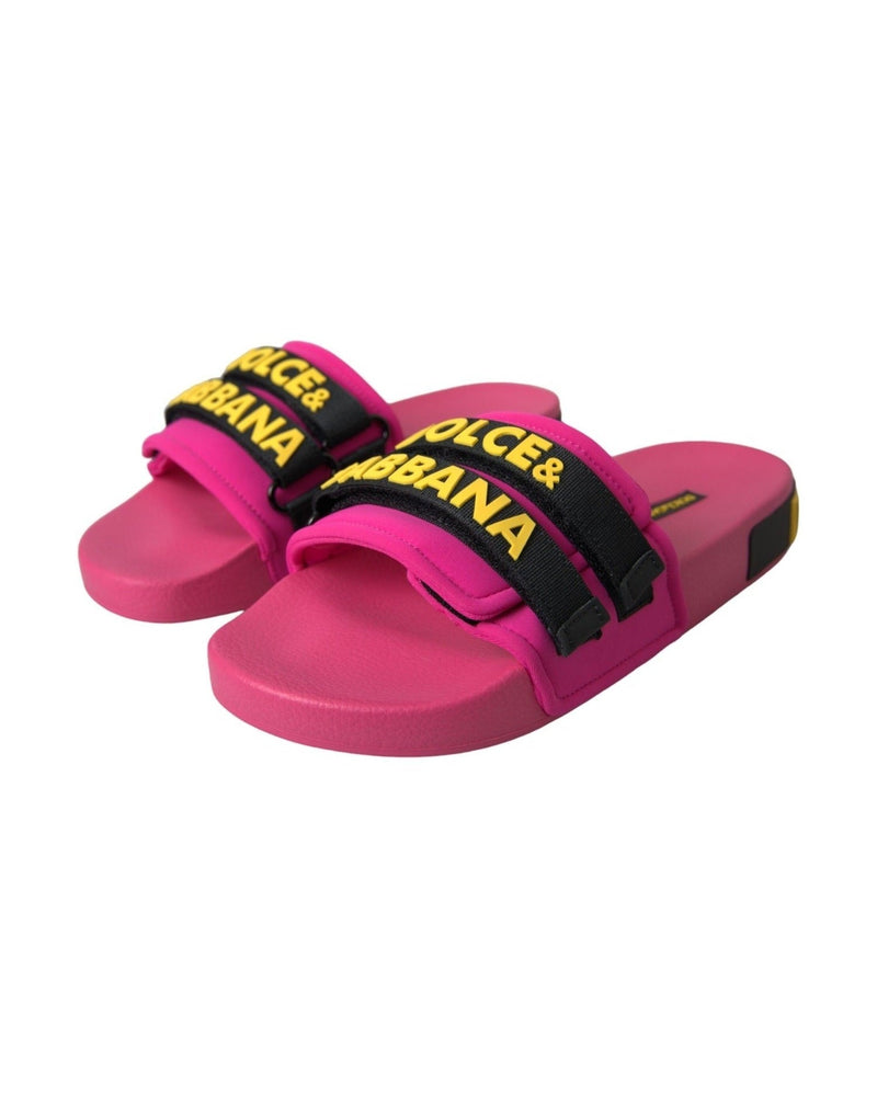 Dolce & Gabbana Pink Black Logo Beachwear Flats Sandals Shoes Glam Steals