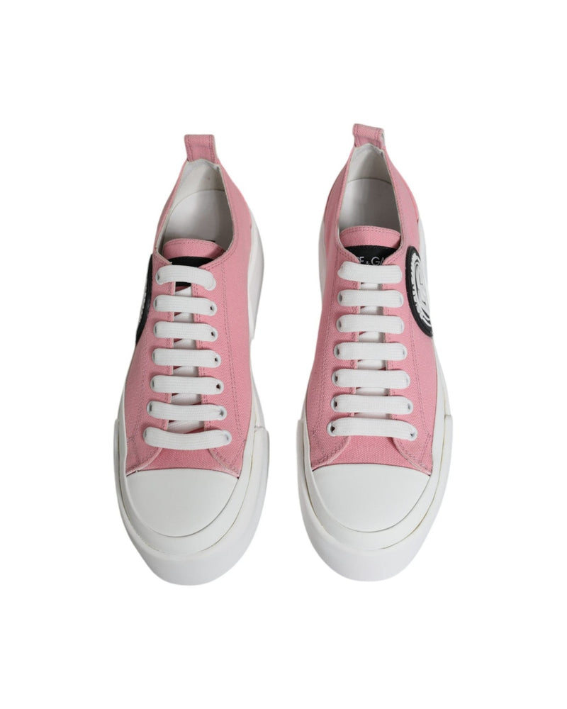 Dolce & Gabbana Pink White Canvas Logo Low Top Sneakers Shoes Glam Steals