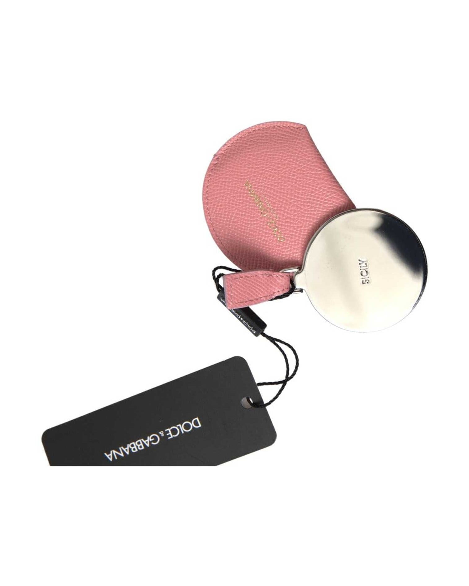 Dolce & Gabbana Chic Leather Hand Mirror Pink Holder Glam Steals