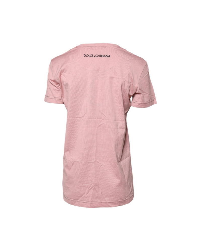 Dolce & Gabbana Pink Cotton Logo Print Crew Neck T-shirt Glam Steals