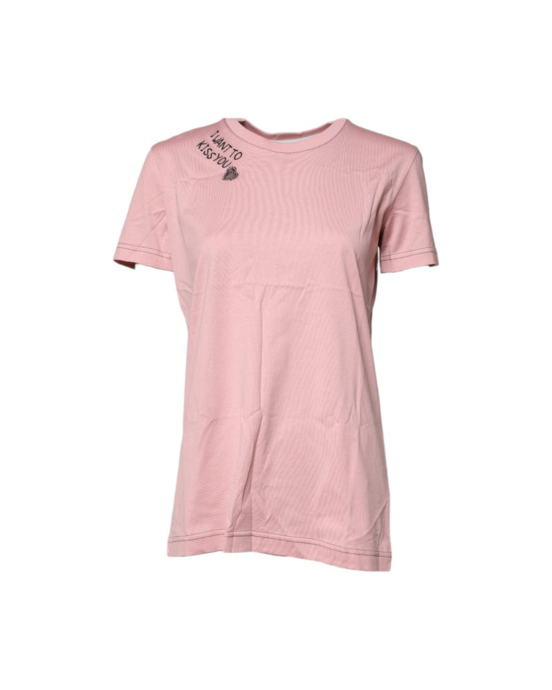 Dolce & Gabbana Pink Cotton Logo Print Crew Neck T-shirt Glam Steals