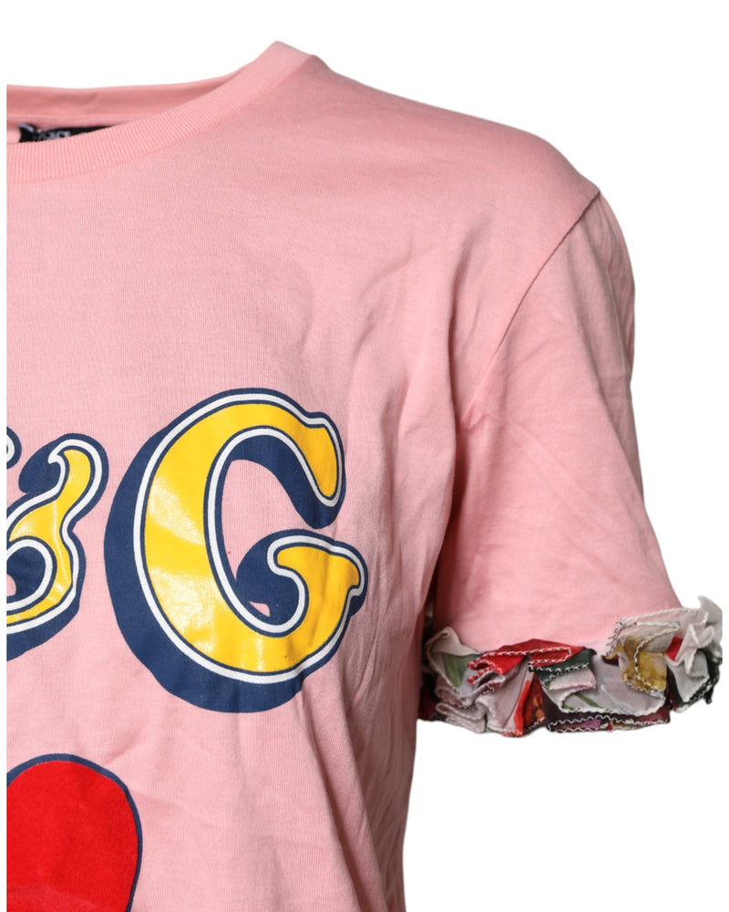 Dolce & Gabbana Pink Cotton Logo Print Crew Neck Tee T-shirt Glam Steals
