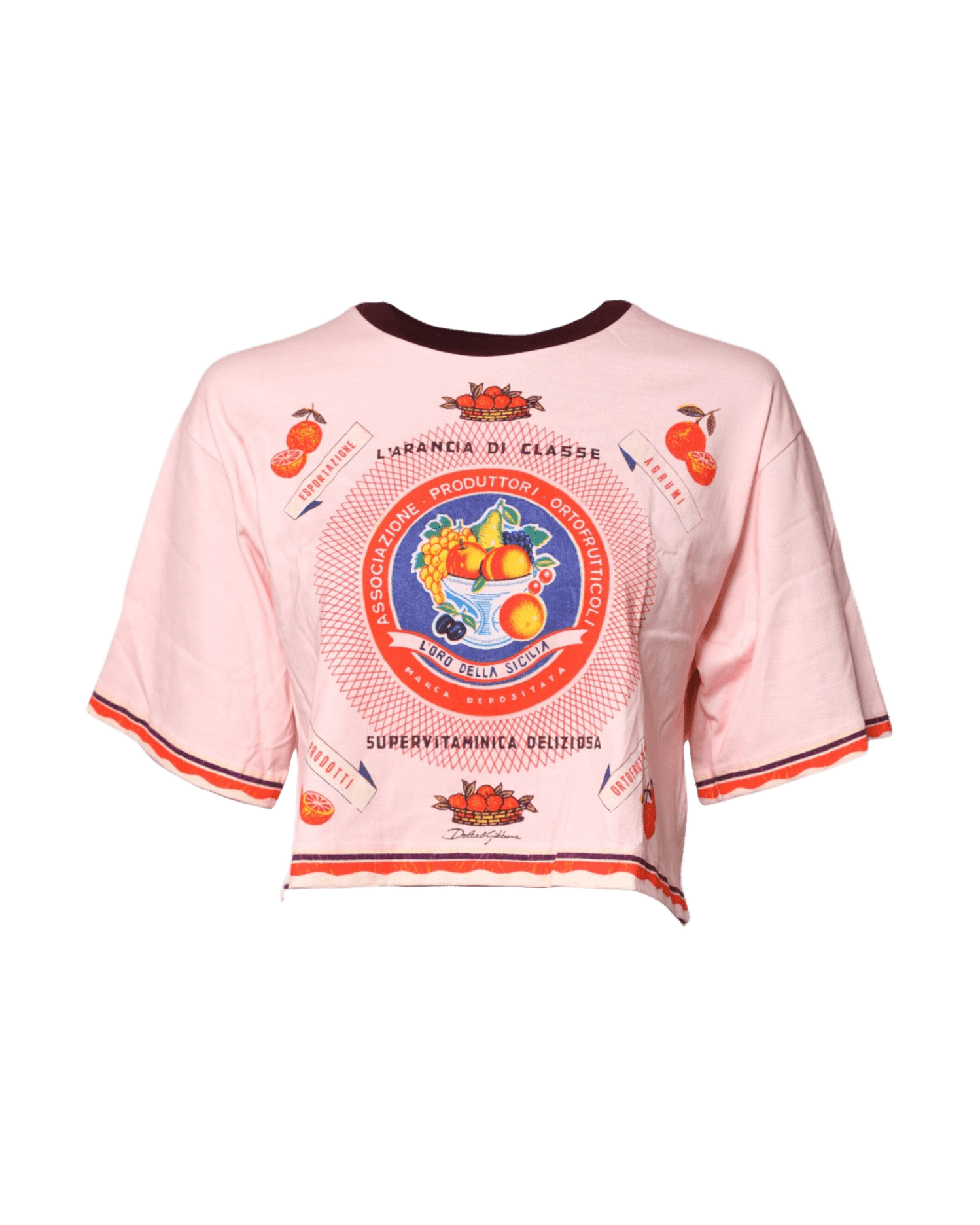 Dolce & Gabbana Pink Cotton Print Short Sleeves Cropped Top Crop Tops