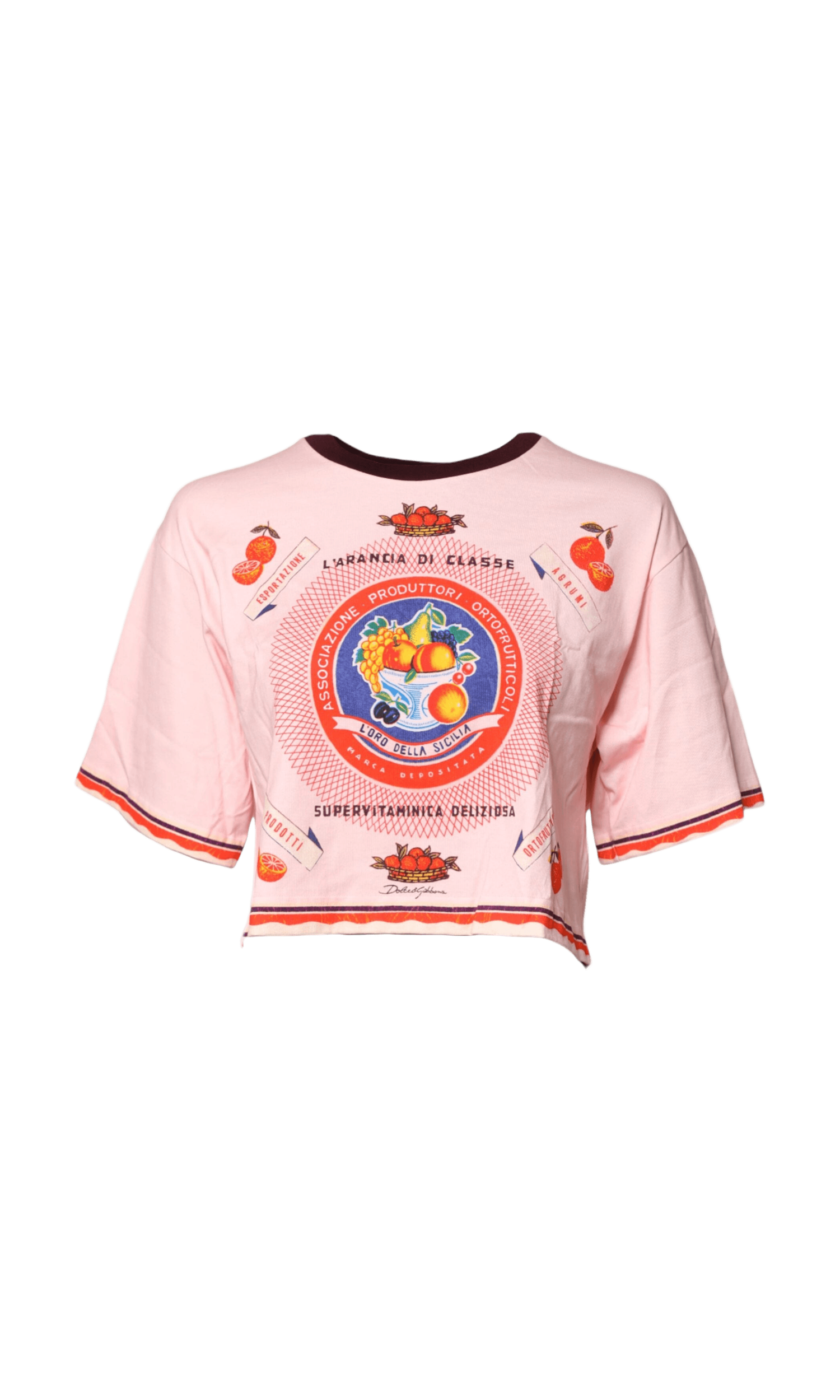 Dolce & Gabbana Pink Cotton Print Short Sleeves Cropped Top Glam Steals