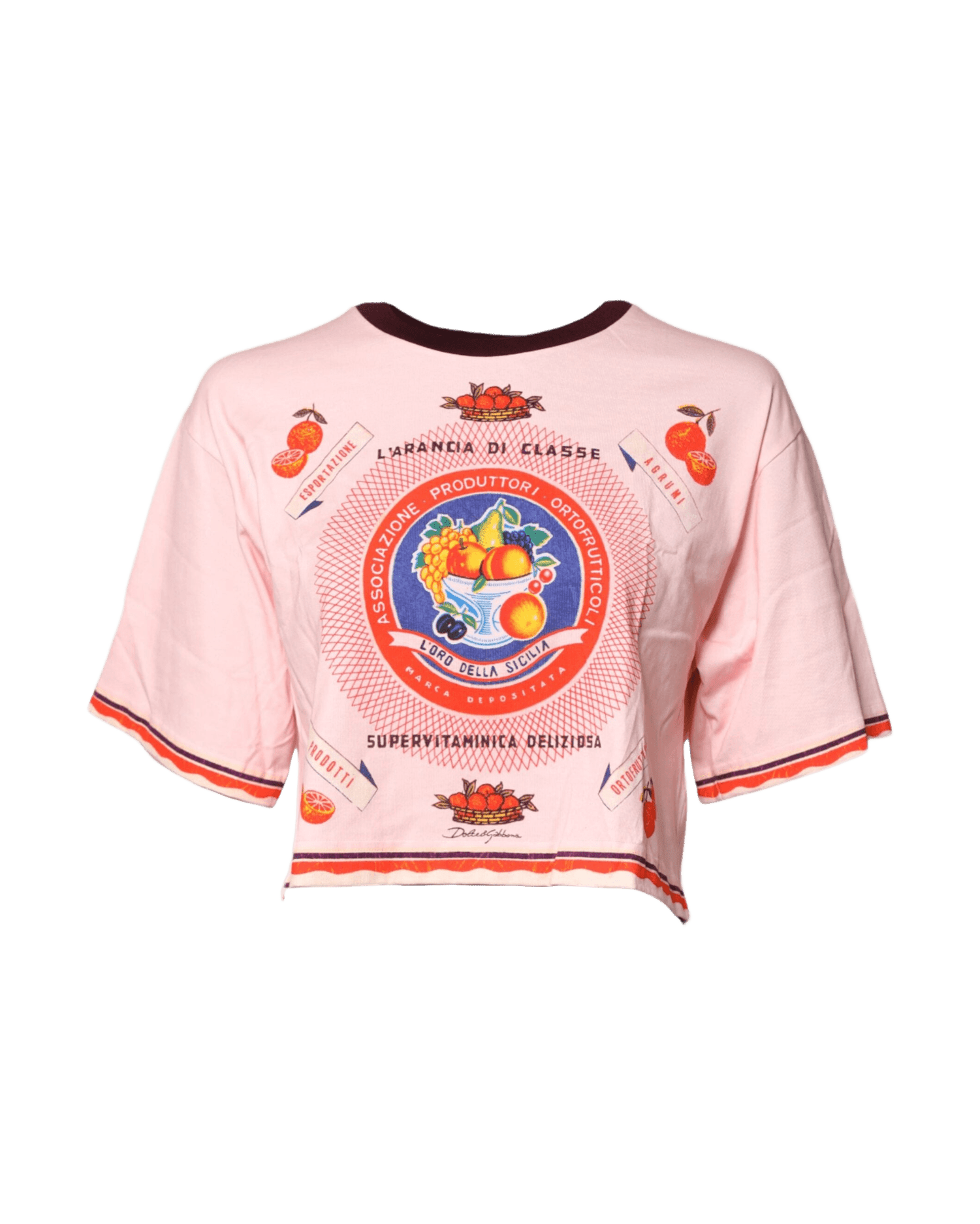 Dolce & Gabbana Pink Cotton Print Short Sleeves Cropped Top Glam Steals