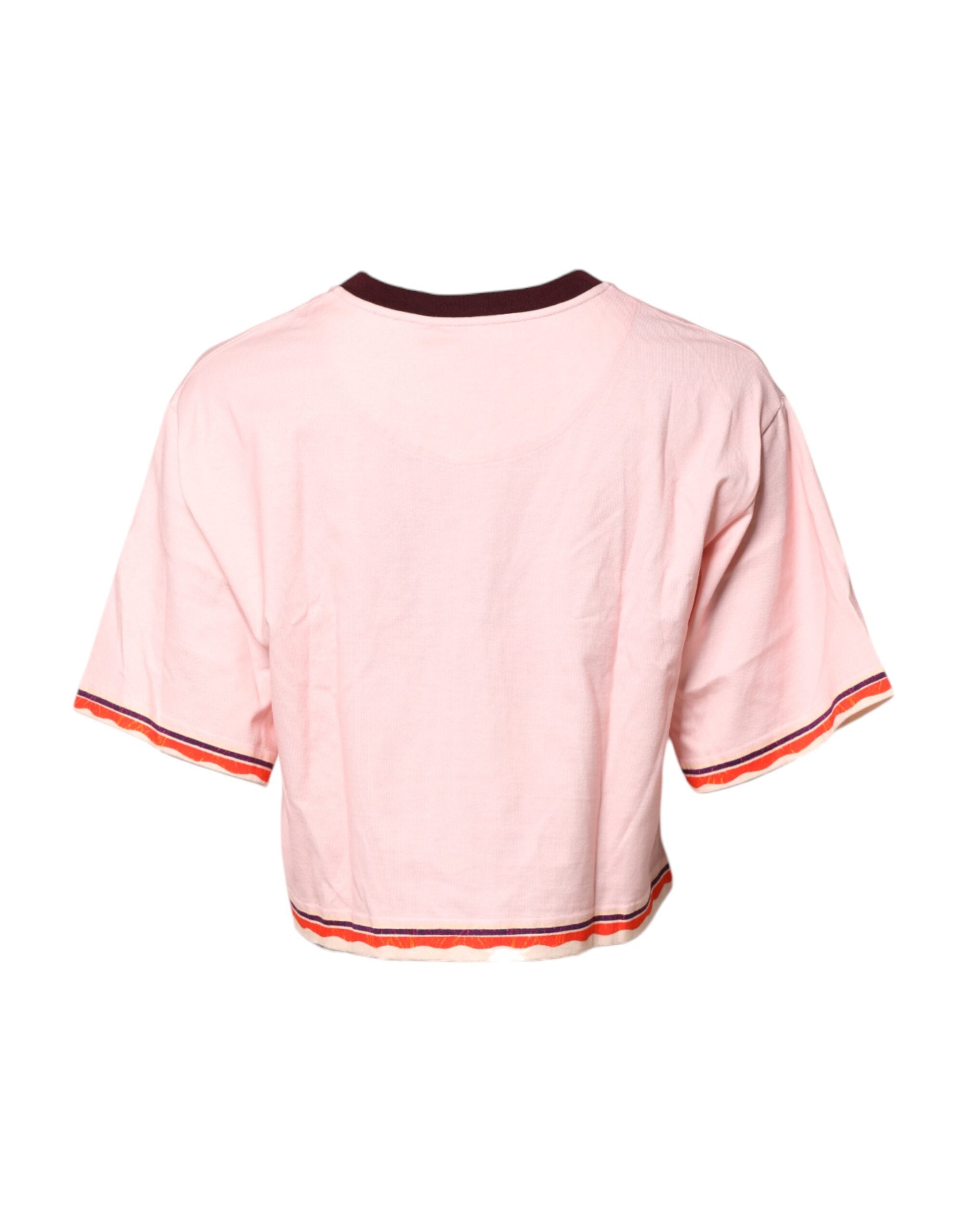 Dolce & Gabbana Pink Cotton Print Short Sleeves Cropped Top Glam Steals