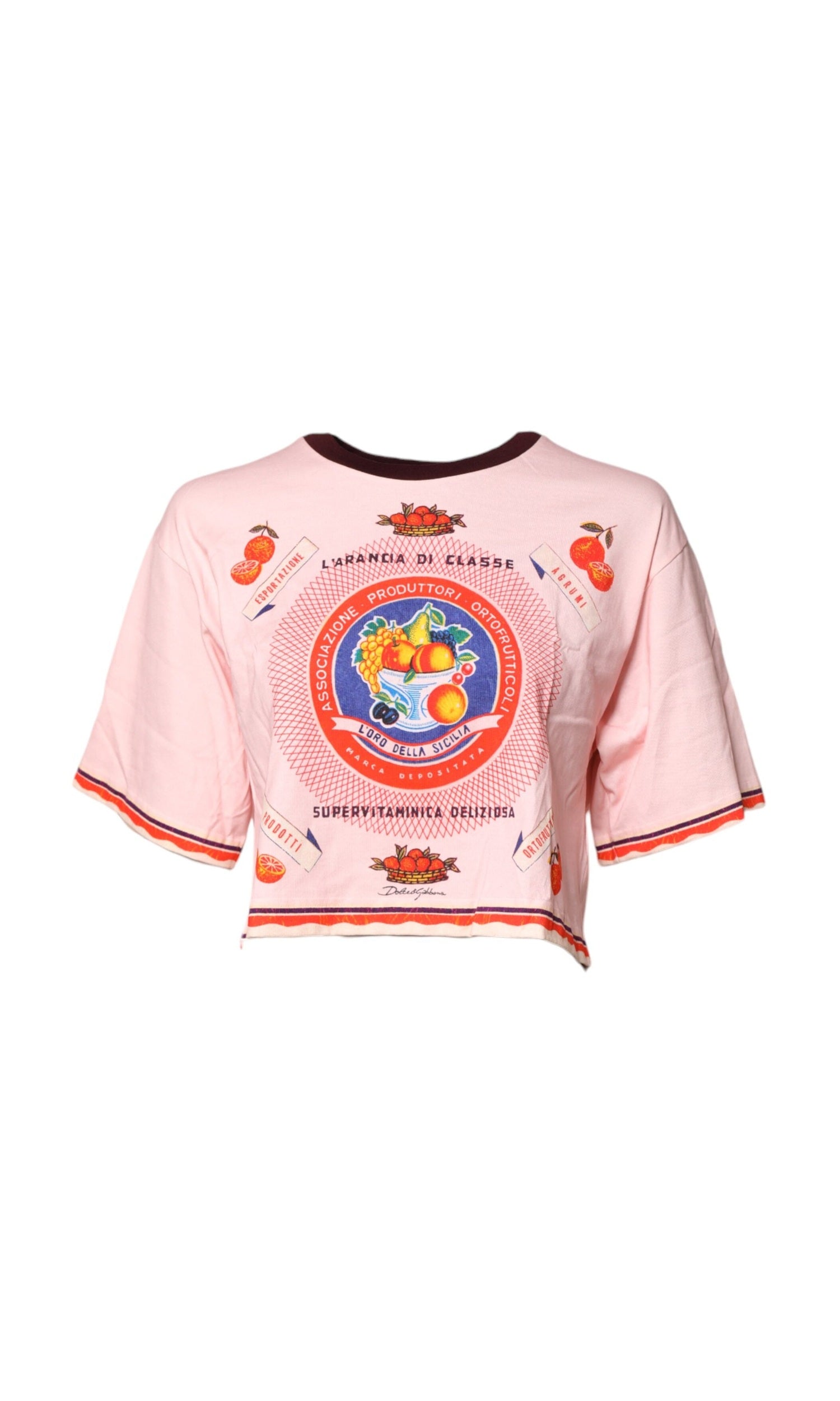 Dolce & Gabbana Pink Cotton Print Short Sleeves Cropped Top Glam Steals