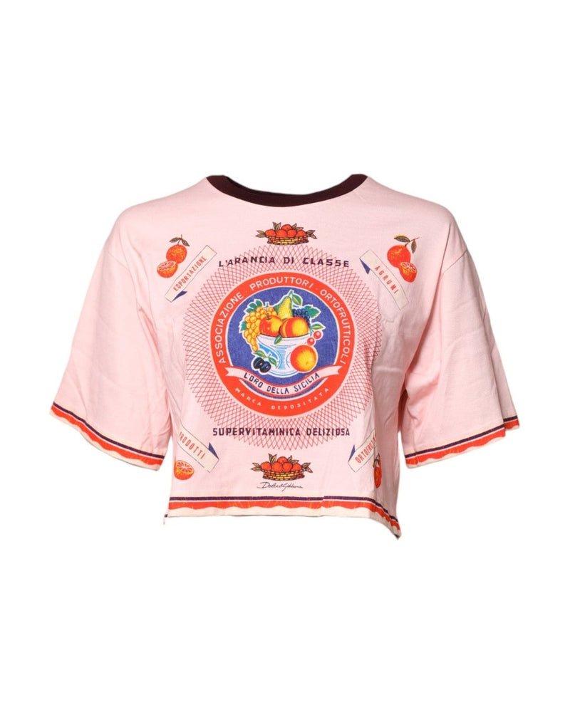 Dolce & Gabbana Pink Cotton Print Short Sleeves Cropped Top Glam Steals