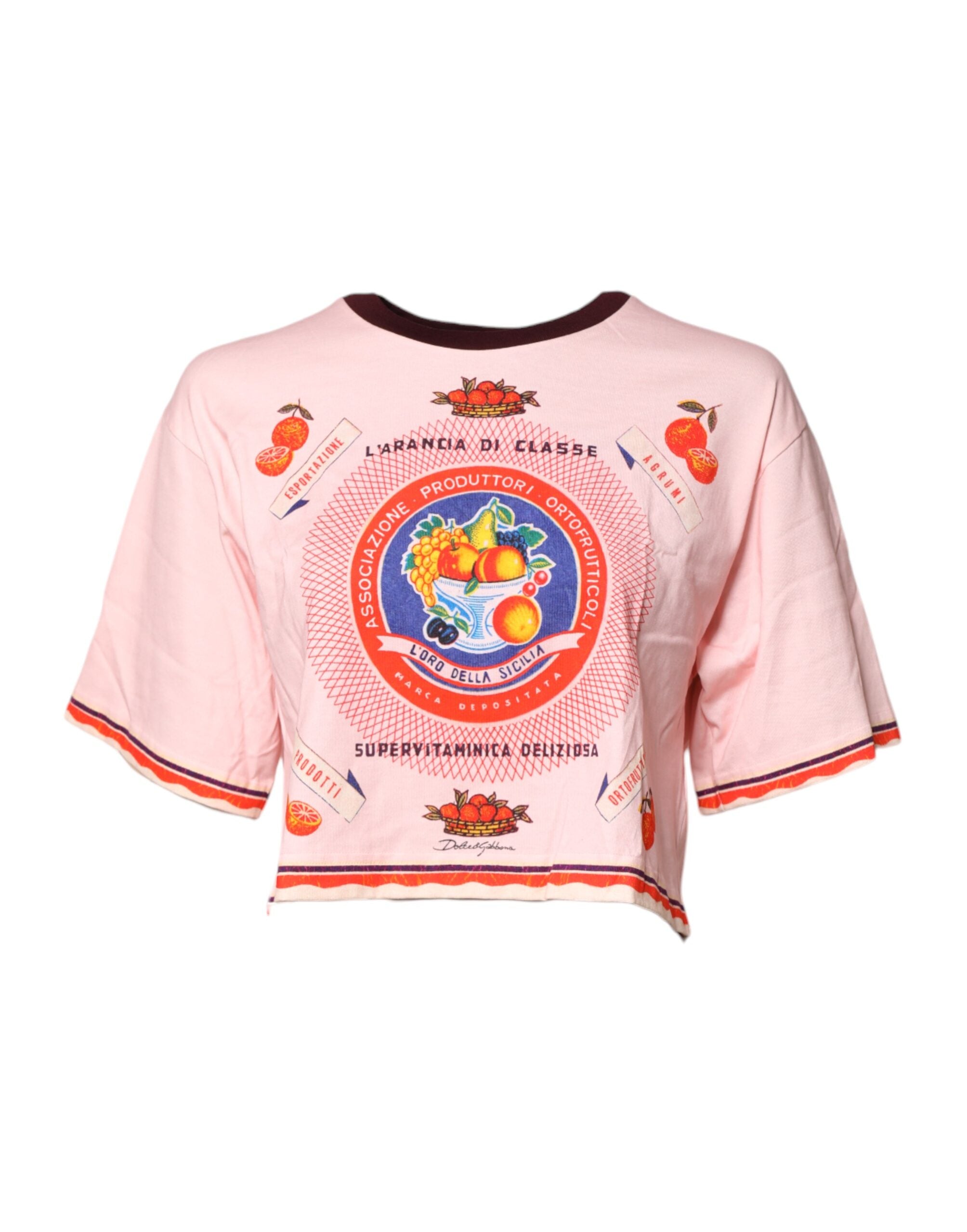 Dolce & Gabbana Pink Cotton Print Short Sleeves Cropped Top Glam Steals