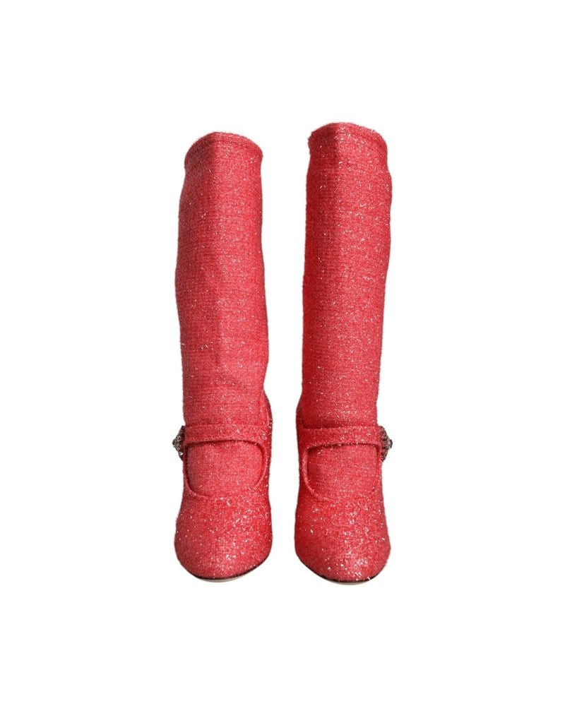 Dolce & Gabbana Pink Crystal Lurex Fantasy High Boots Shoes Glam Steals