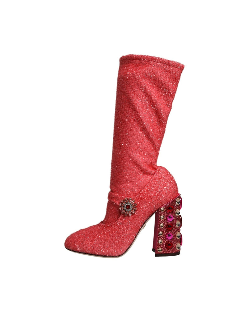 Dolce & Gabbana Pink Crystal Lurex Fantasy High Boots Shoes Glam Steals