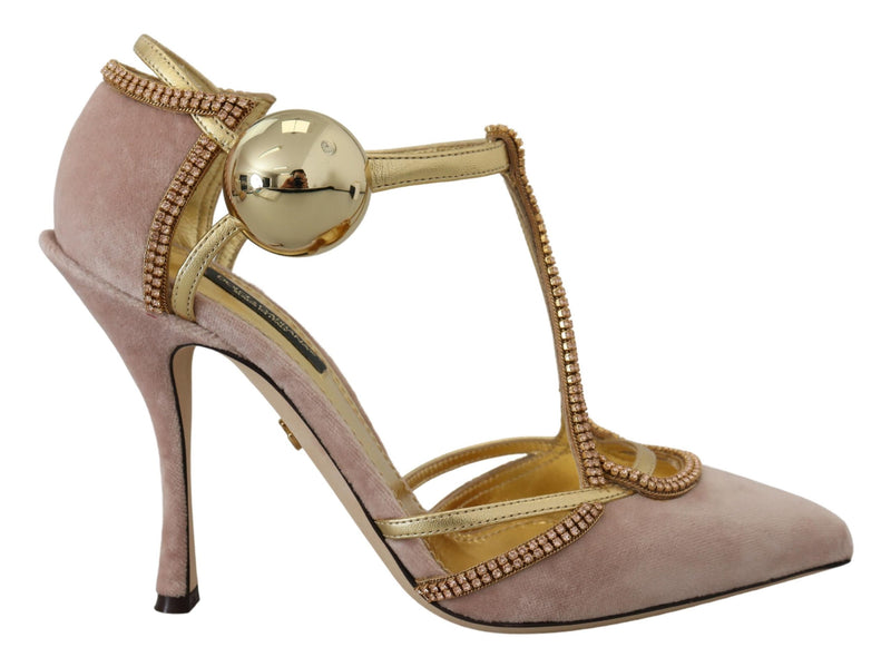 Dolce & Gabbana Pink Crystal T Strap Heels Glam Steals