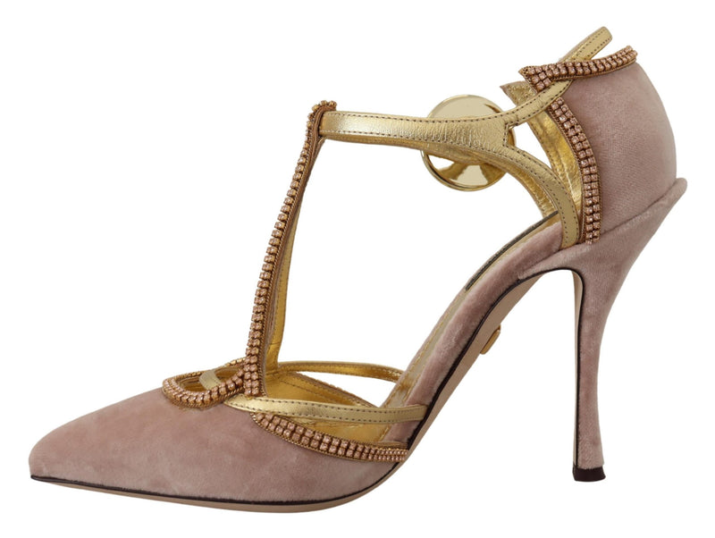 Dolce & Gabbana Pink Crystal T Strap Heels Glam Steals