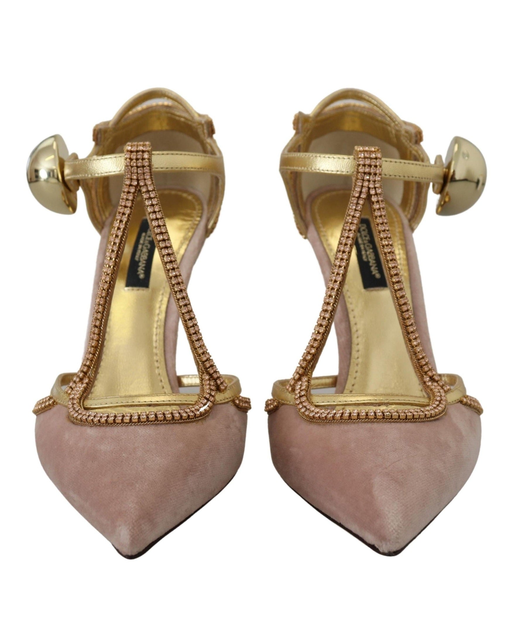 Dolce & Gabbana Pink Crystal T Strap Heels Heels