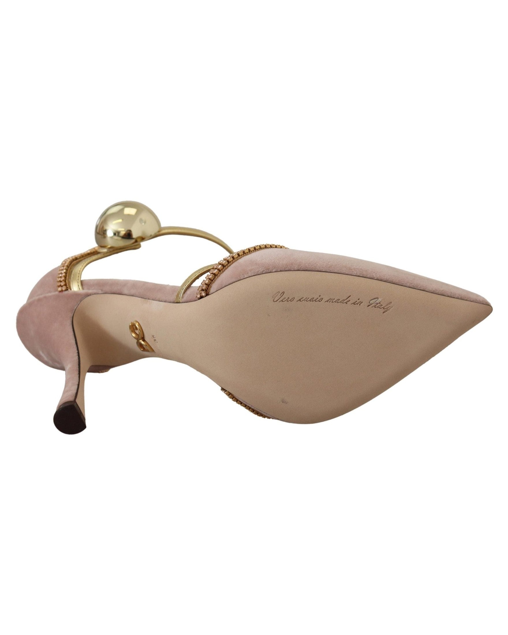 Dolce & Gabbana Pink Crystal T Strap Heels Heels