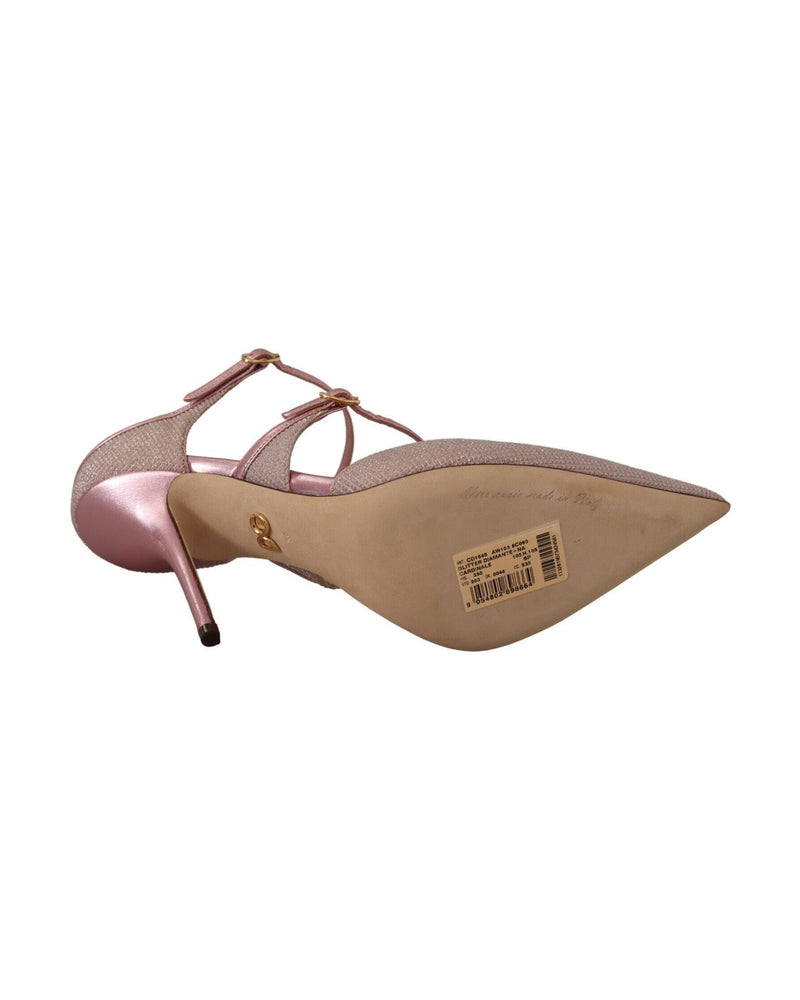 Dolce & Gabbana Pink Glittered Strappy Sandals Mary Jane Shoes Glam Steals