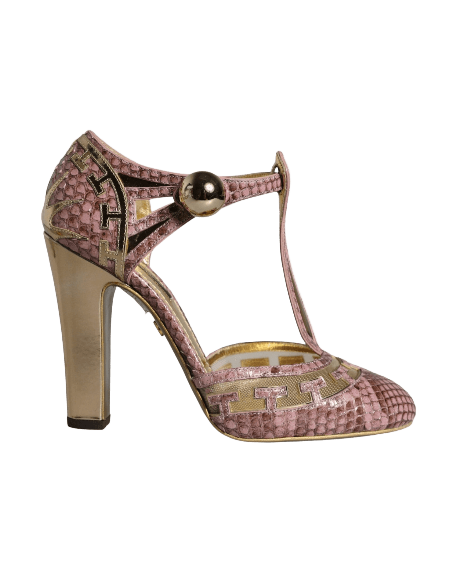 Dolce & Gabbana Pink Gold Leather Pumps T-Strap Sandals Shoes Glam Steals