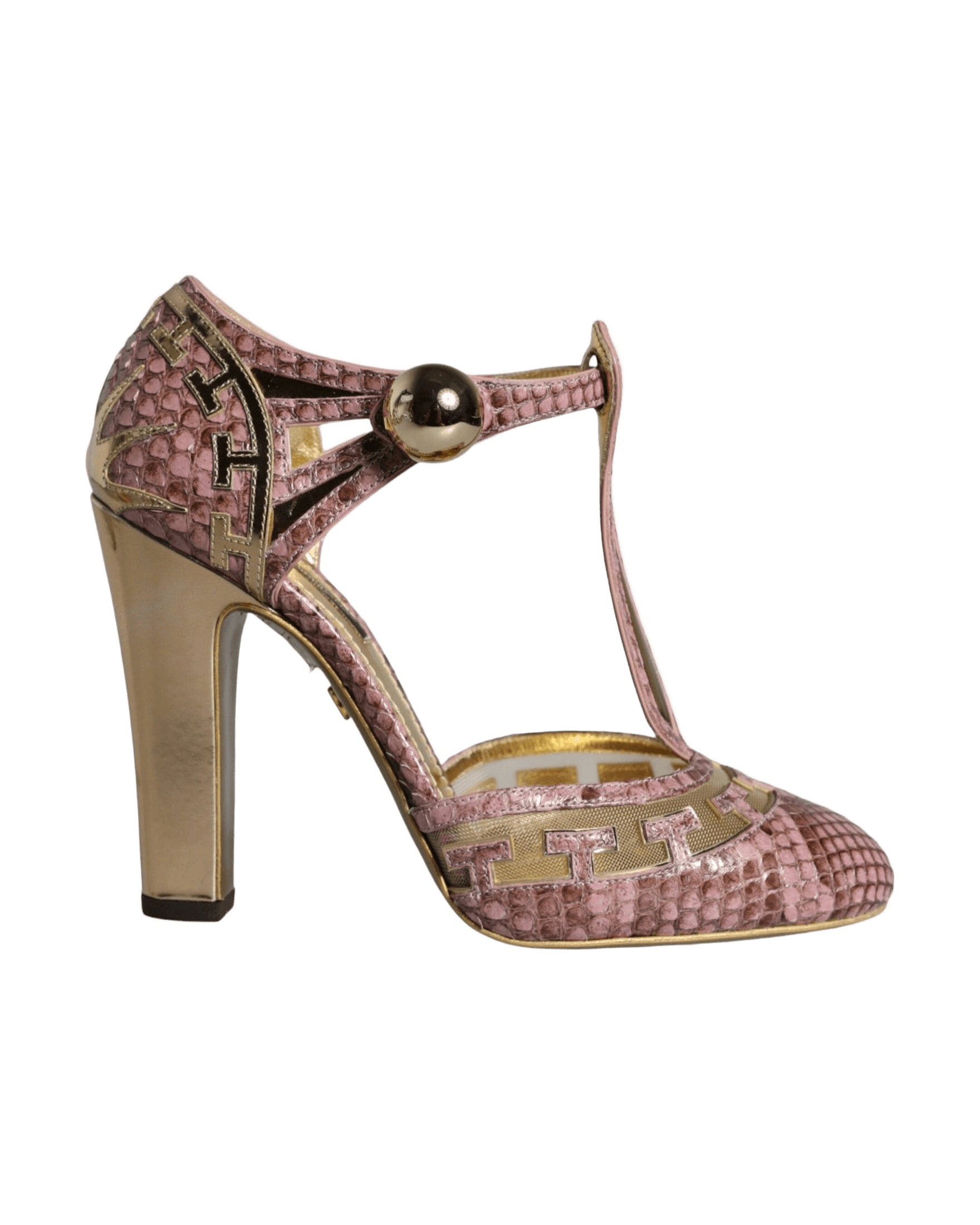 Dolce & Gabbana Pink Gold Leather Pumps T-Strap Sandals Shoes Glam Steals