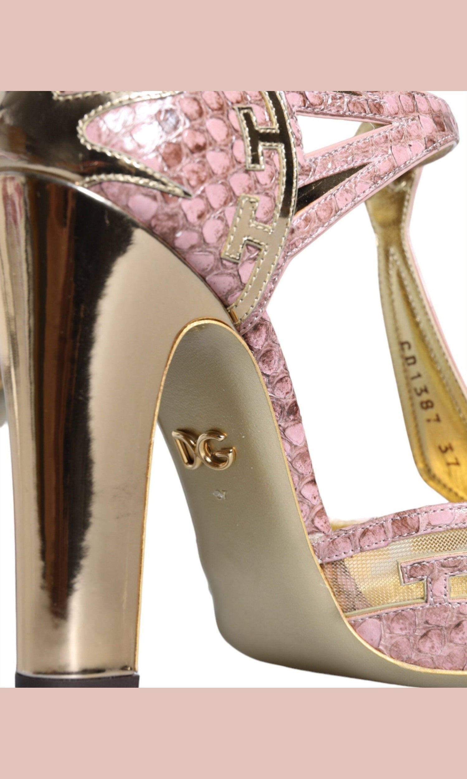 Dolce & Gabbana Pink Gold Leather Pumps T-Strap Sandals Shoes Glam Steals