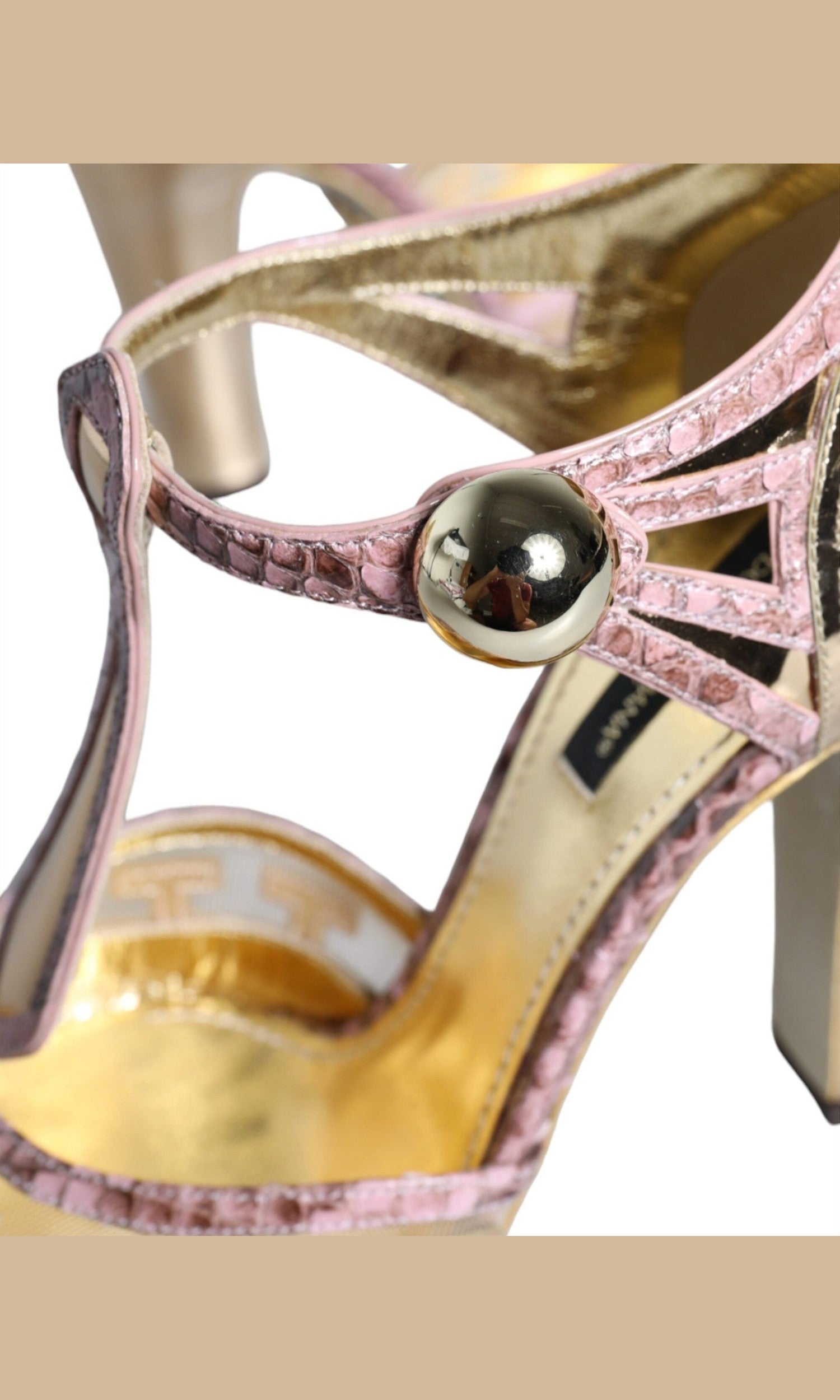 Dolce & Gabbana Pink Gold Leather Pumps T-Strap Sandals Shoes Glam Steals