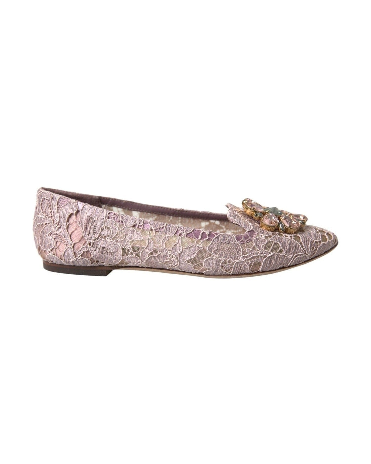 Dolce & Gabbana Pink Lace Crystal Ballet Flats Loafers Shoes Flats