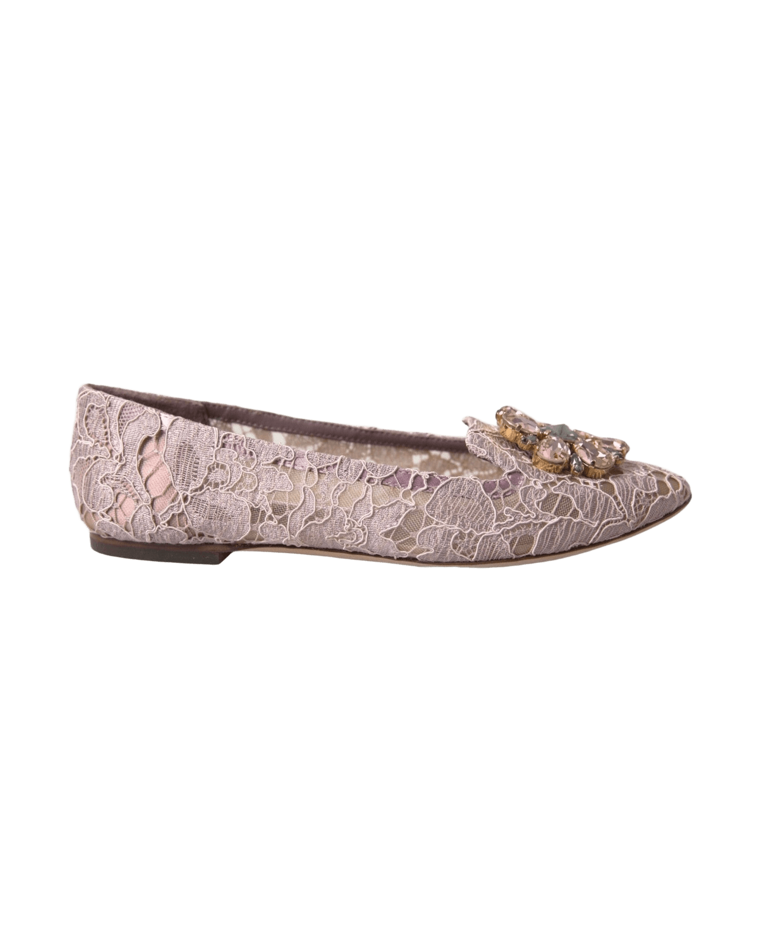 Dolce & Gabbana Pink Lace Crystal Ballet Flats Loafers Shoes Glam Steals