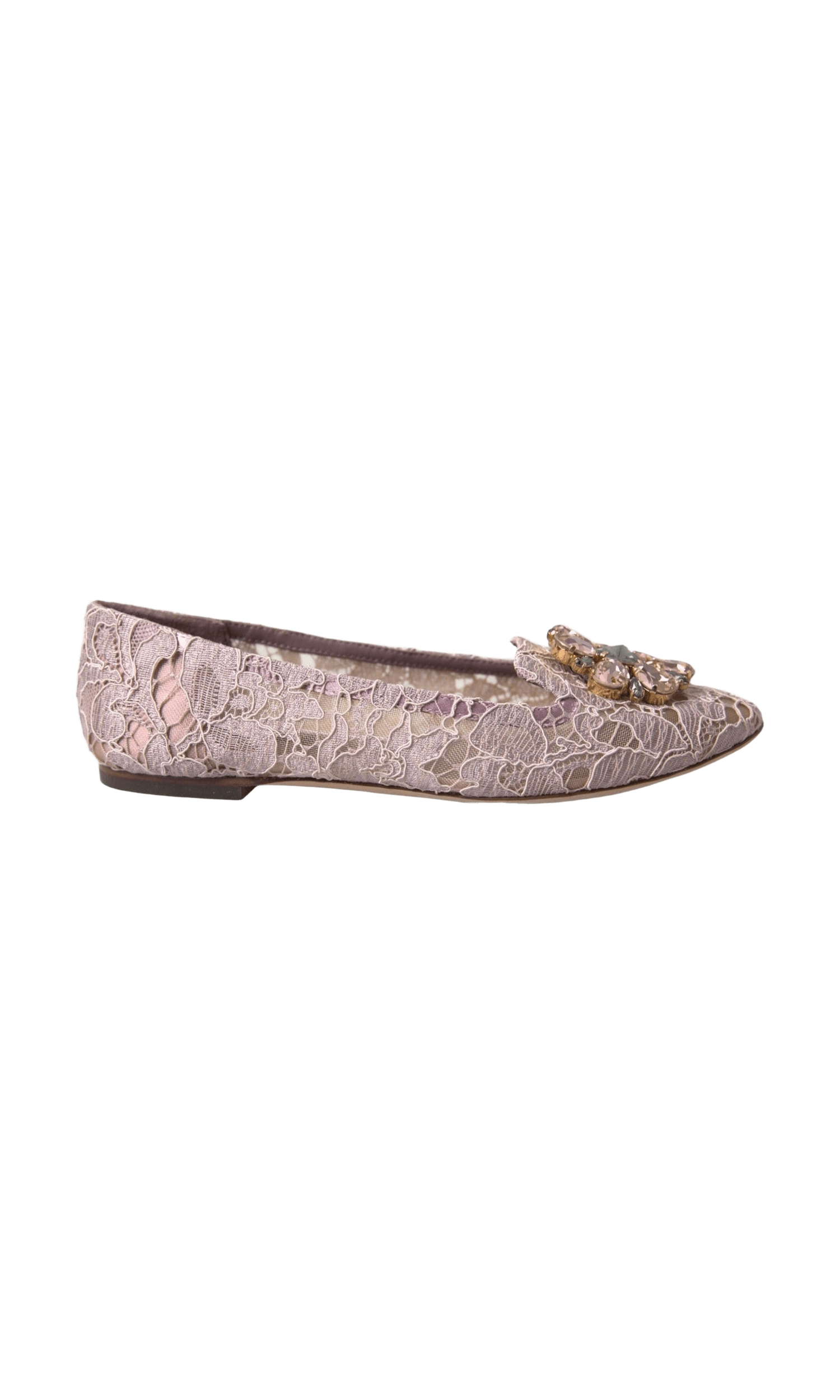 Dolce & Gabbana Pink Lace Crystal Ballet Flats Loafers Shoes Glam Steals