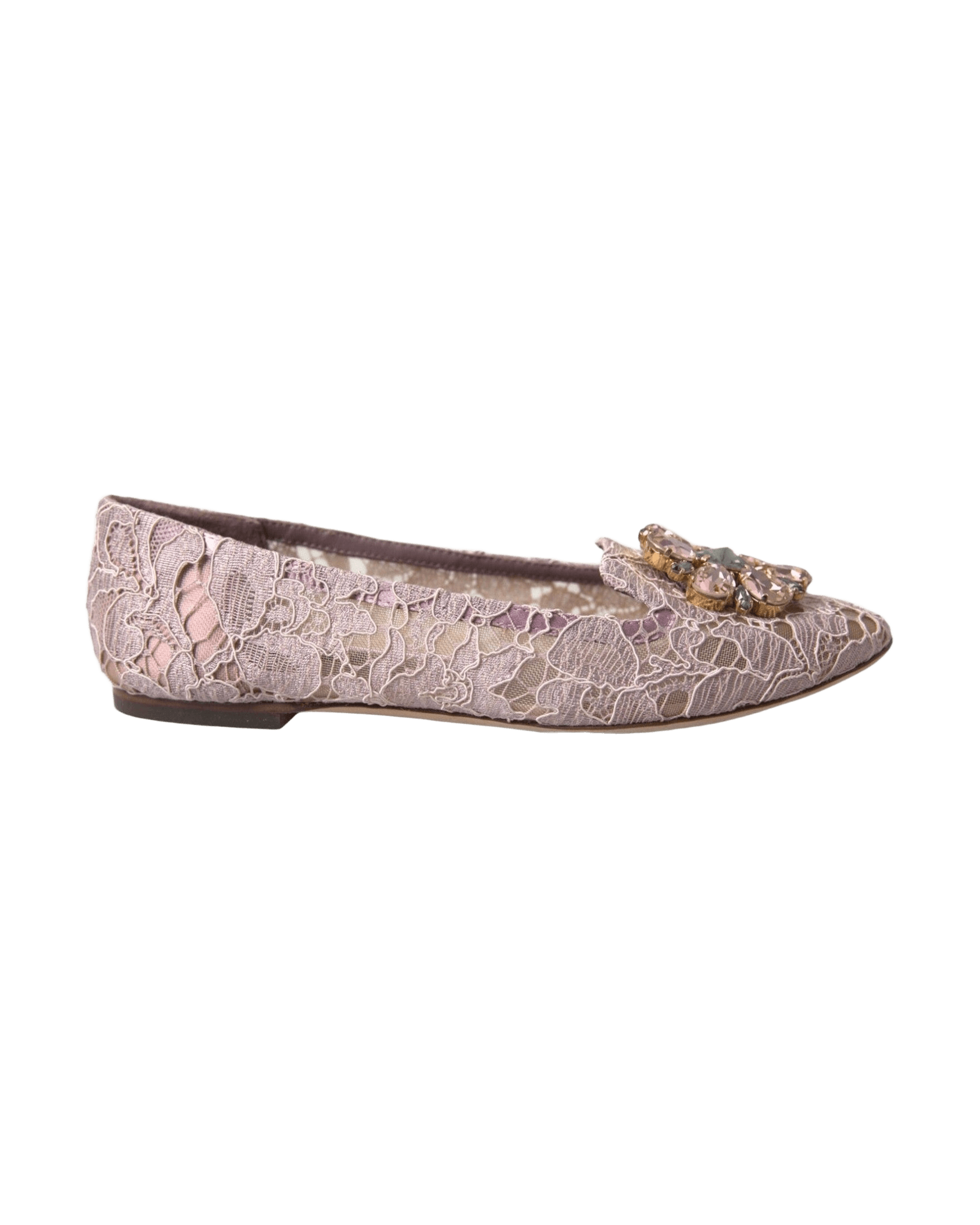 Dolce & Gabbana Pink Lace Crystal Ballet Flats Loafers Shoes Glam Steals