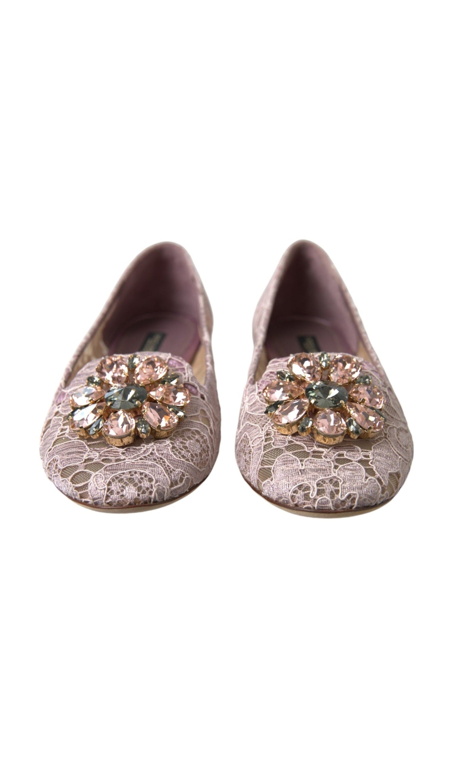 Dolce & Gabbana Pink Lace Crystal Ballet Flats Loafers Shoes Glam Steals