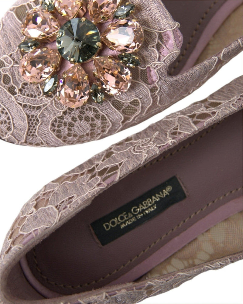 Dolce & Gabbana Pink Lace Crystal Ballet Flats Loafers Shoes Glam Steals