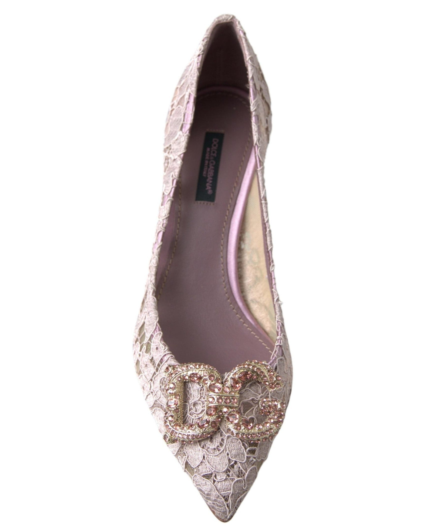 Dolce & Gabbana Pink Lace Floral Dg Crystal Pumps Shoes Heels