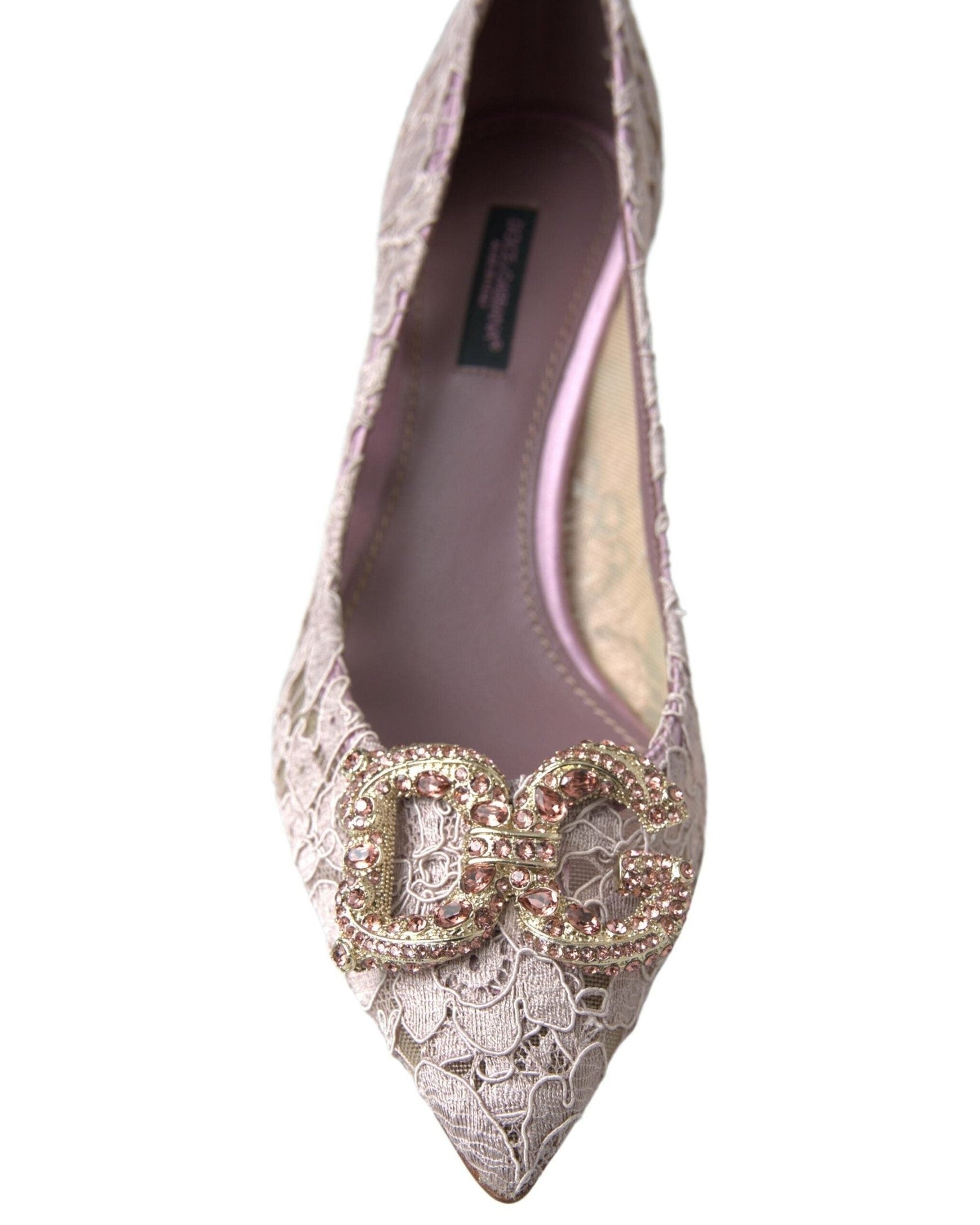 Dolce & Gabbana Pink Lace Floral Dg Crystal Pumps Shoes Heels